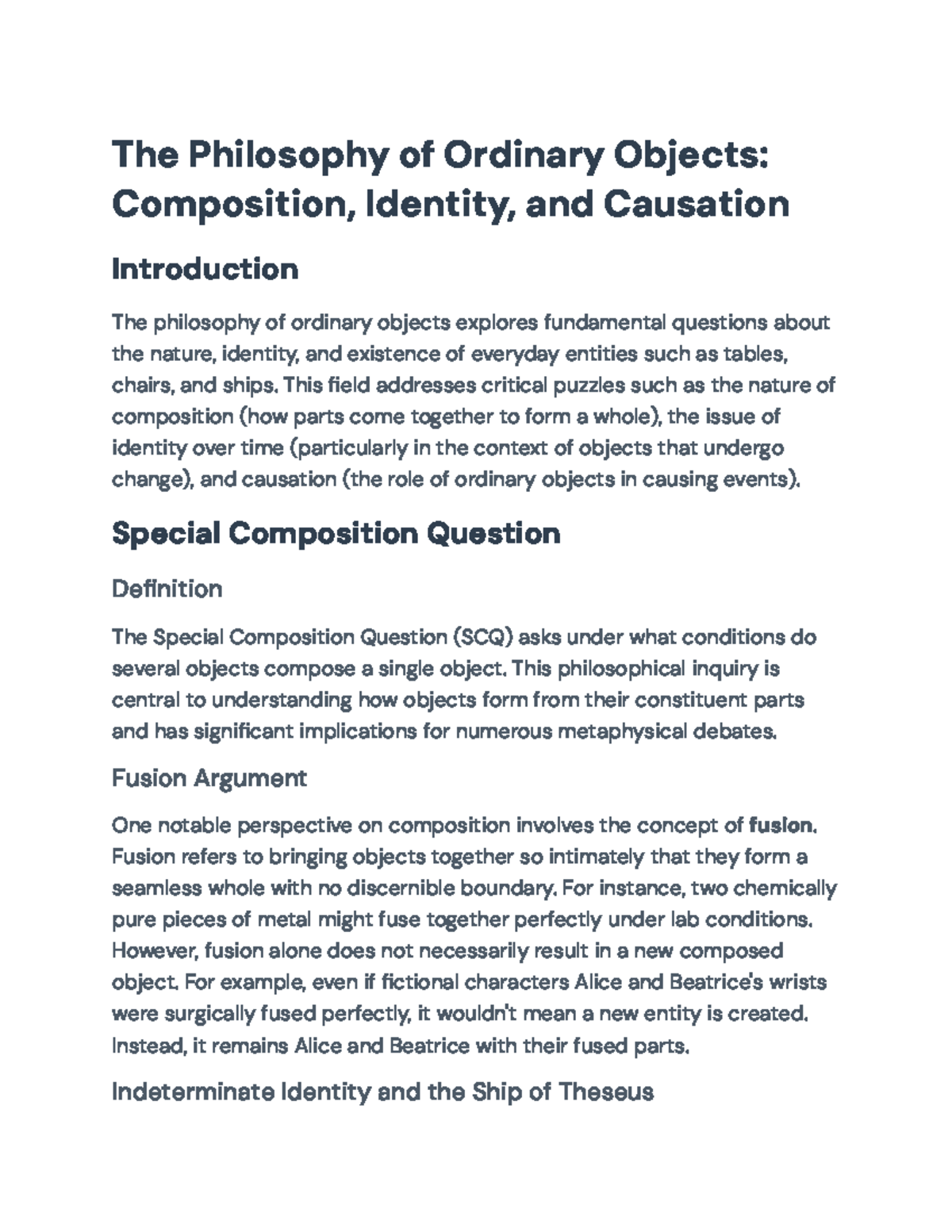 Philosophical Inquiry into Ordinary Objects: Composition & Identity ...