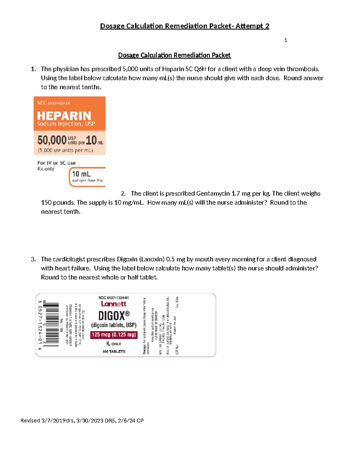 Dosage Calculation Remediation Packet for Nursing Attempt 2 - Studocu