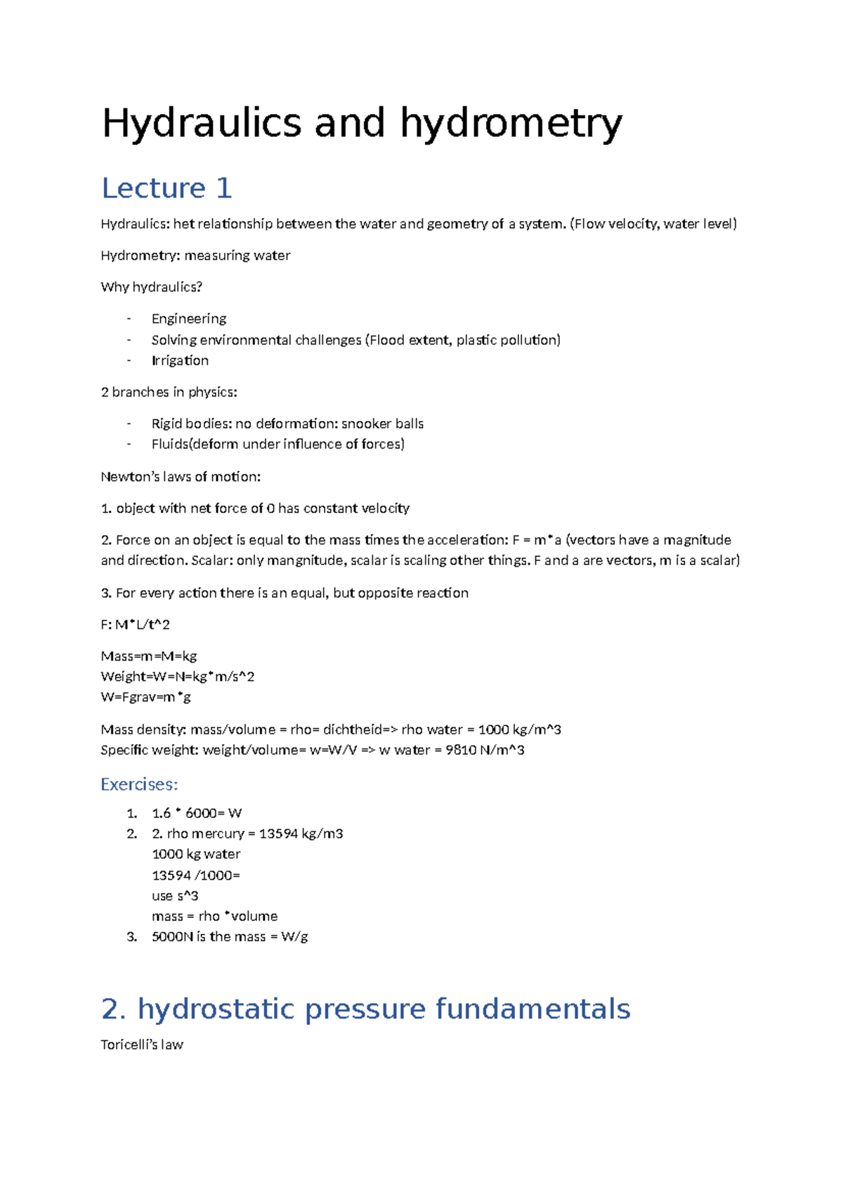 Hydraulics and Hydrometry: Lecture Notes & Key Concepts for CE123 ...