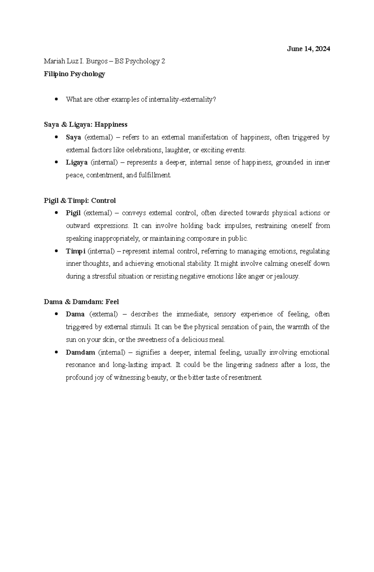PSY 2 Fil Psychology Assignment on Internal-External Experience (June ...
