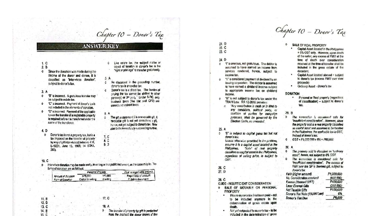 Chapter 10 Tax: Donors Tax 2025 Answer Key and Explanations - Studocu