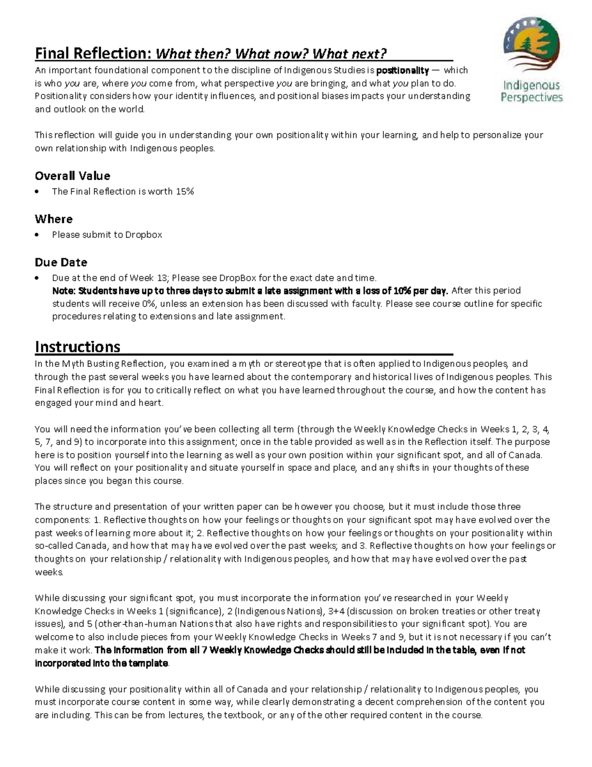 INDG 101: Final Reflection on Positionality and Learning Journey - Studocu