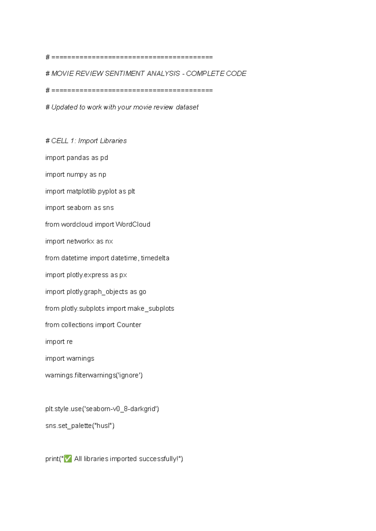MOVIE REVIEW SENTIMENT ANALYSIS CODE - JUPYTER NOTEBOOK - Studocu