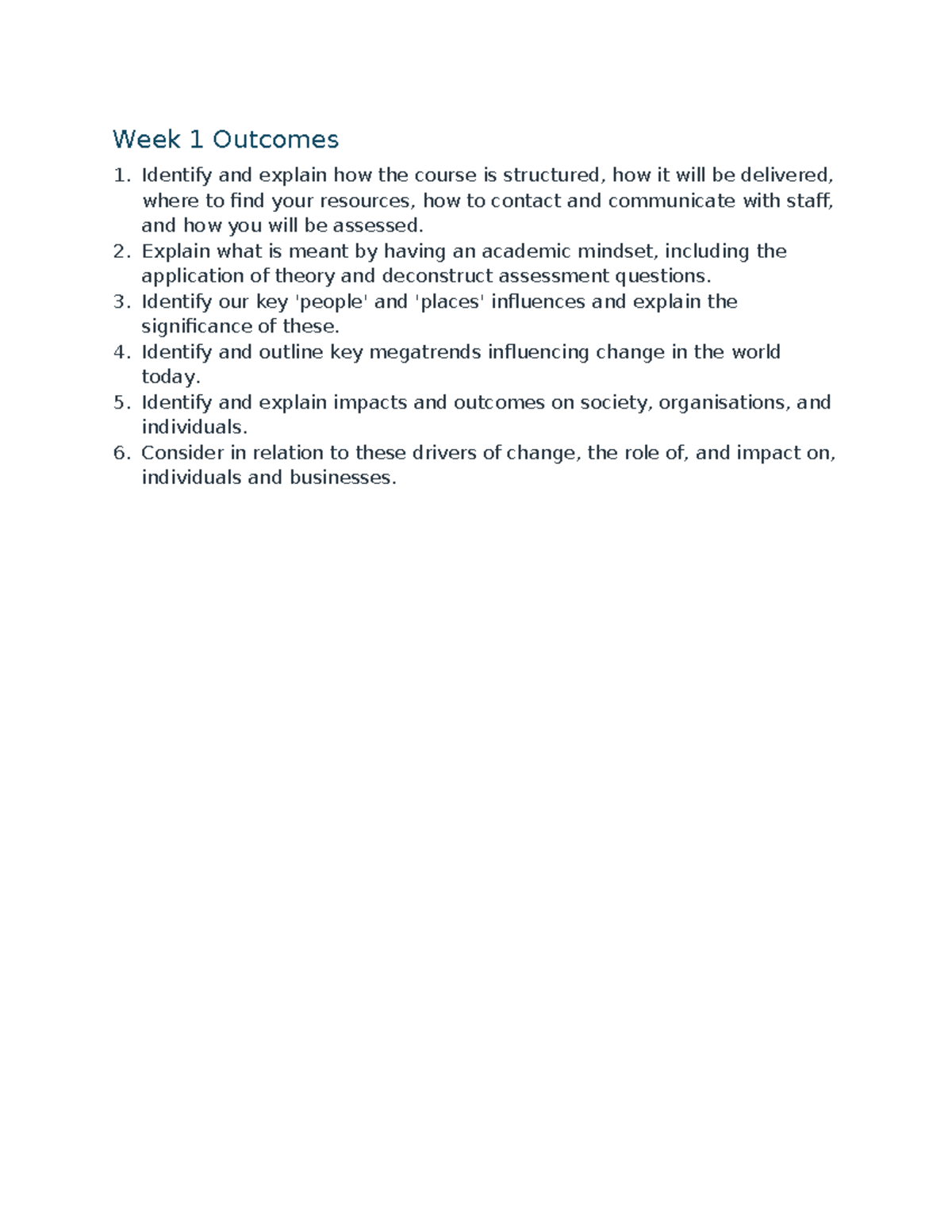 BUSINESS 111 Week 1 Reading Notes: Understanding Key Megatrends and ...