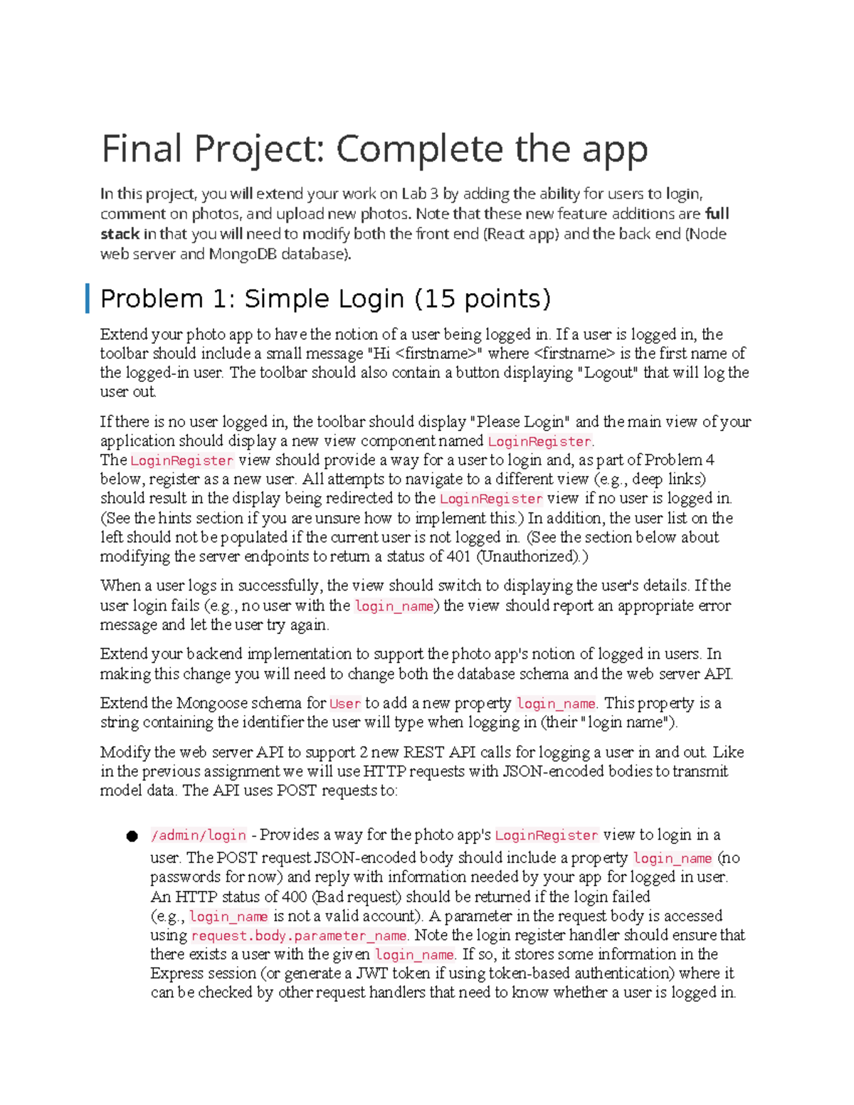 Final Project: Enhancing Photo App with User Login & Comments - Studocu