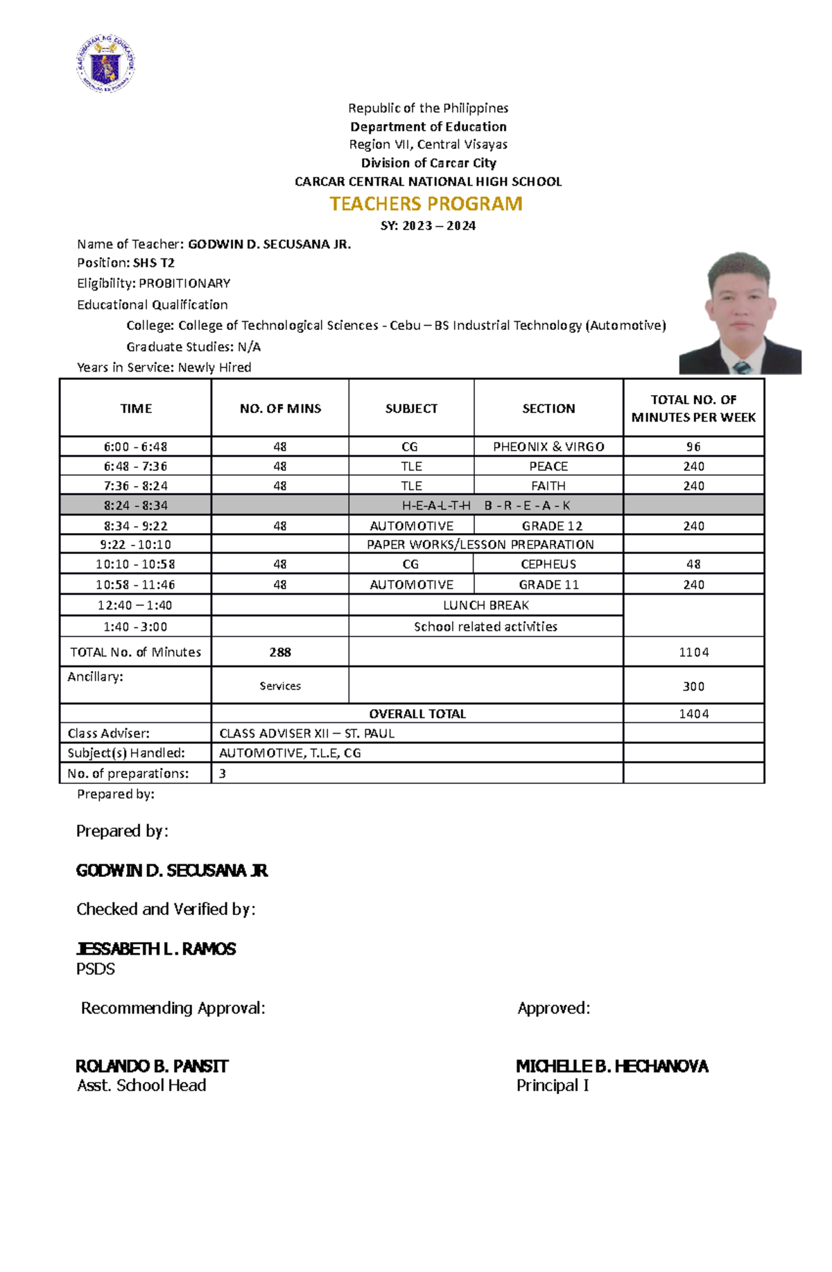 Class program editable - Republic of the Philippines Department of ...