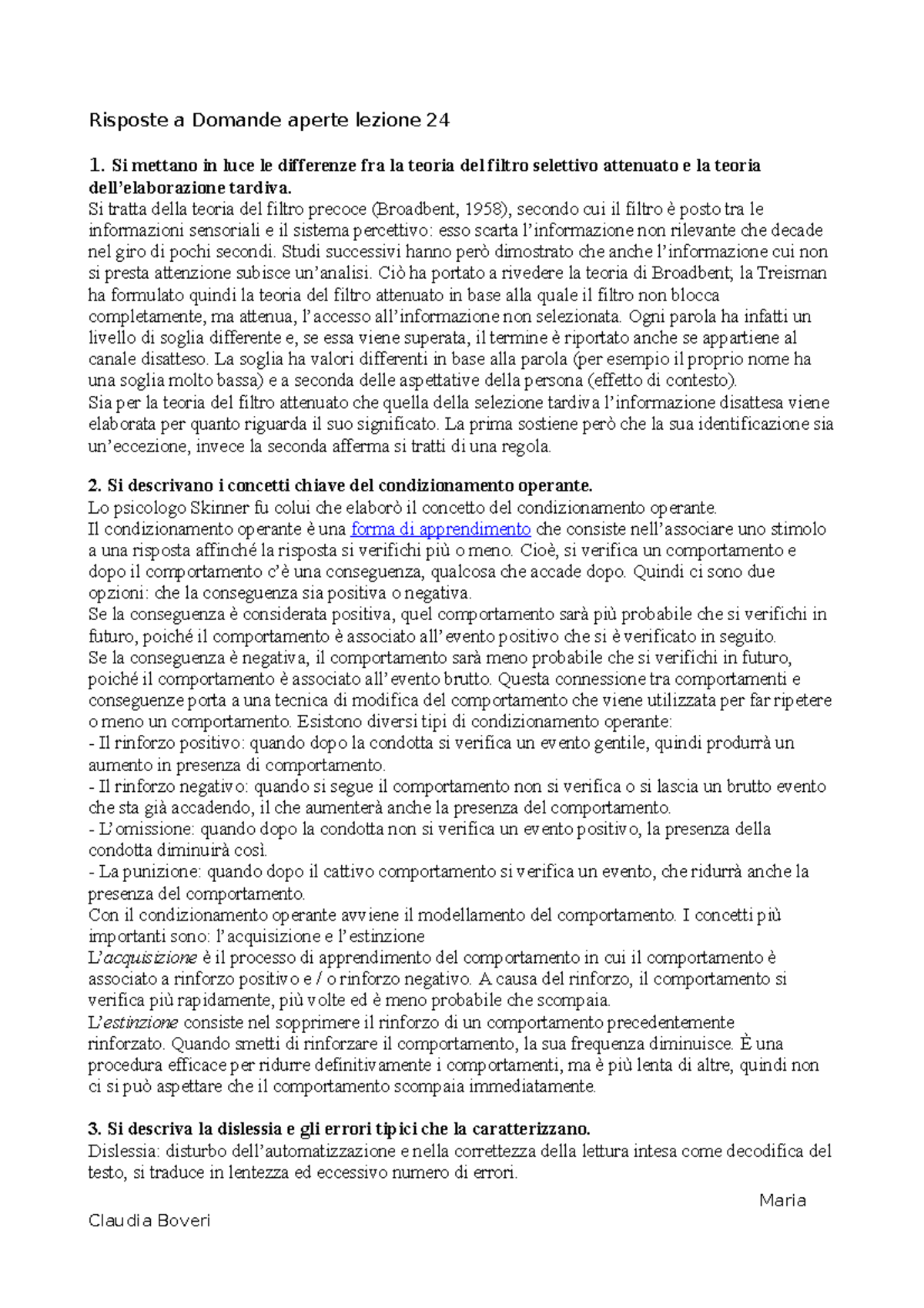 Risposte a domande aperte lez 24 - Risposte a Domande aperte lezione 24 ...
