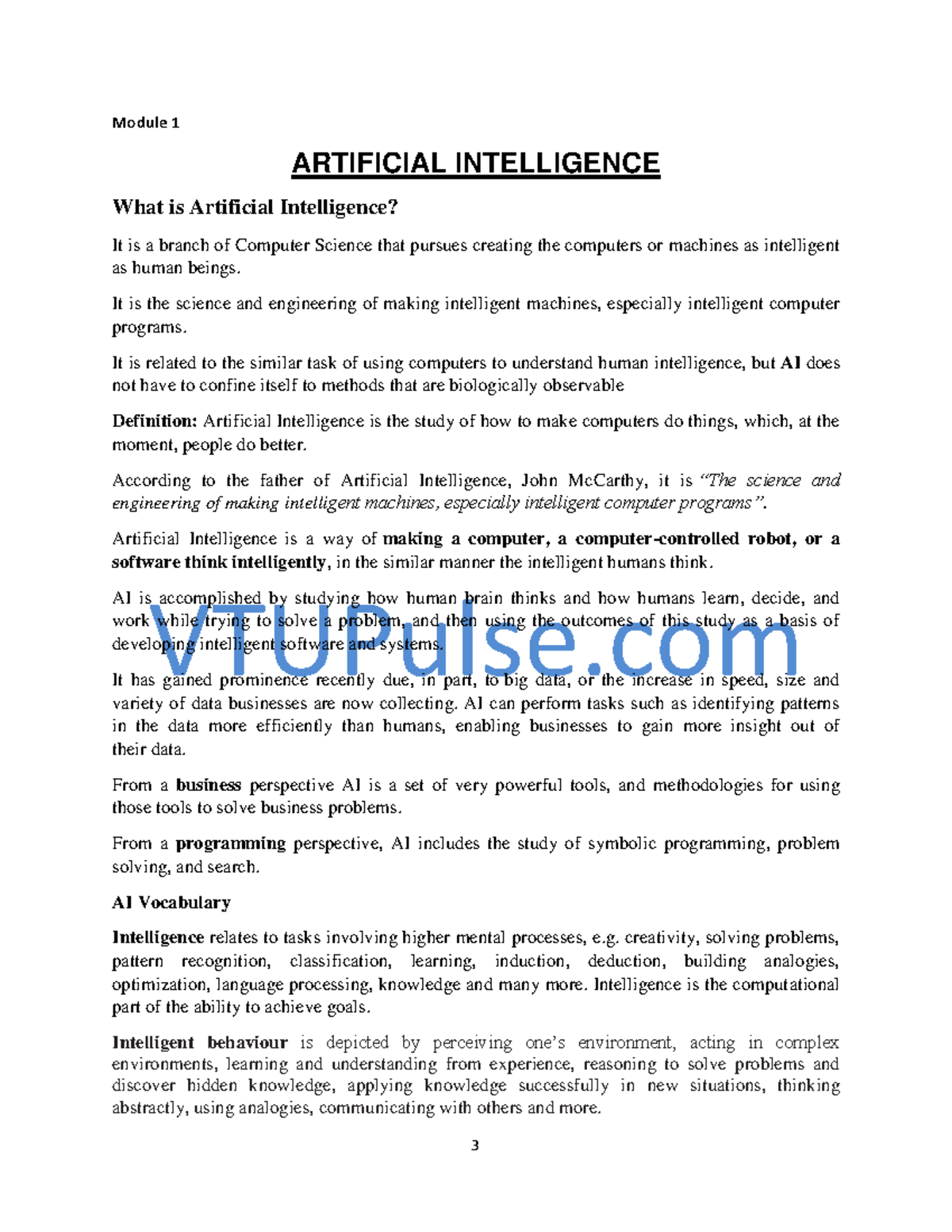 AIML notes for 18cs71 - VTUPulse Module 1 ARTIFICIAL INTELLIGENCE What ...