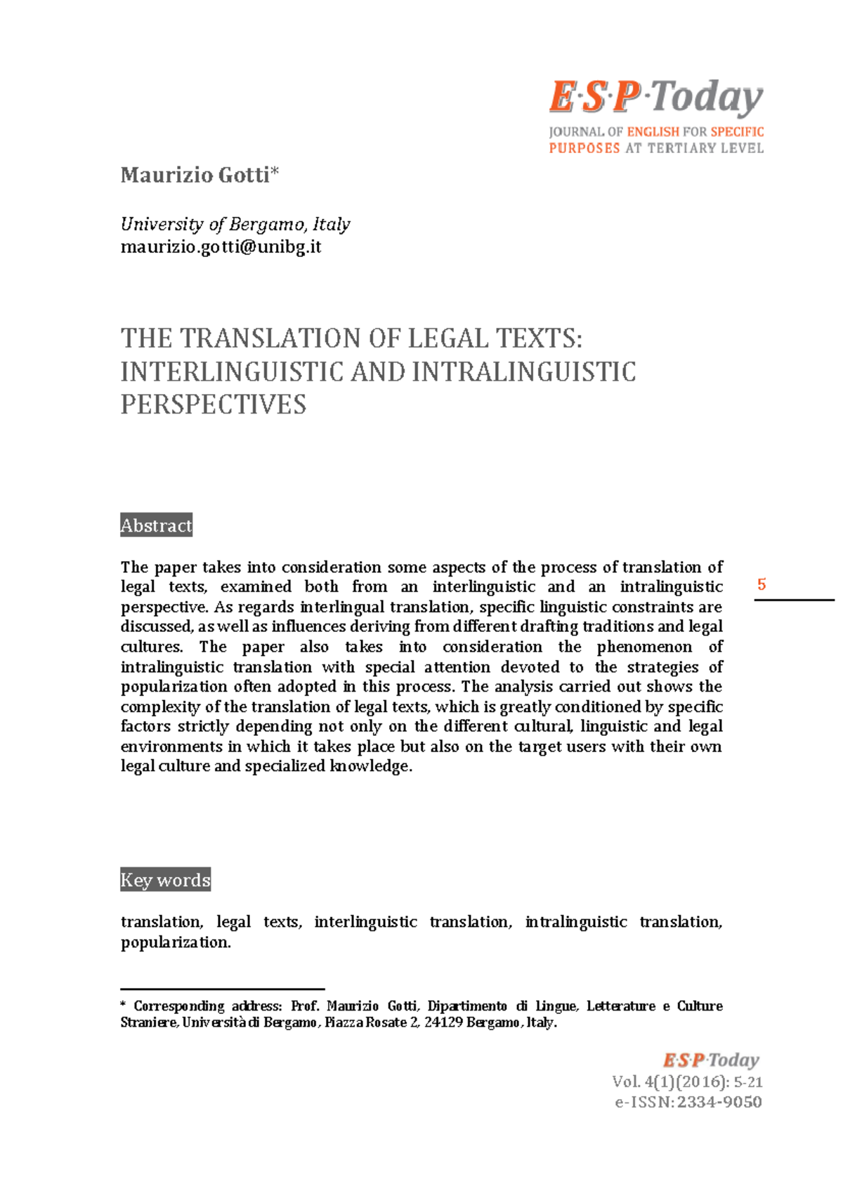 The Translation of Legal Texts: Interlinguistic & Intralinguistic ...