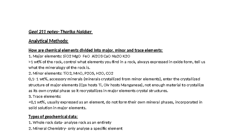 Geol 211 Analytical Techniques: Major, Minor, and Trace Elements - Studocu