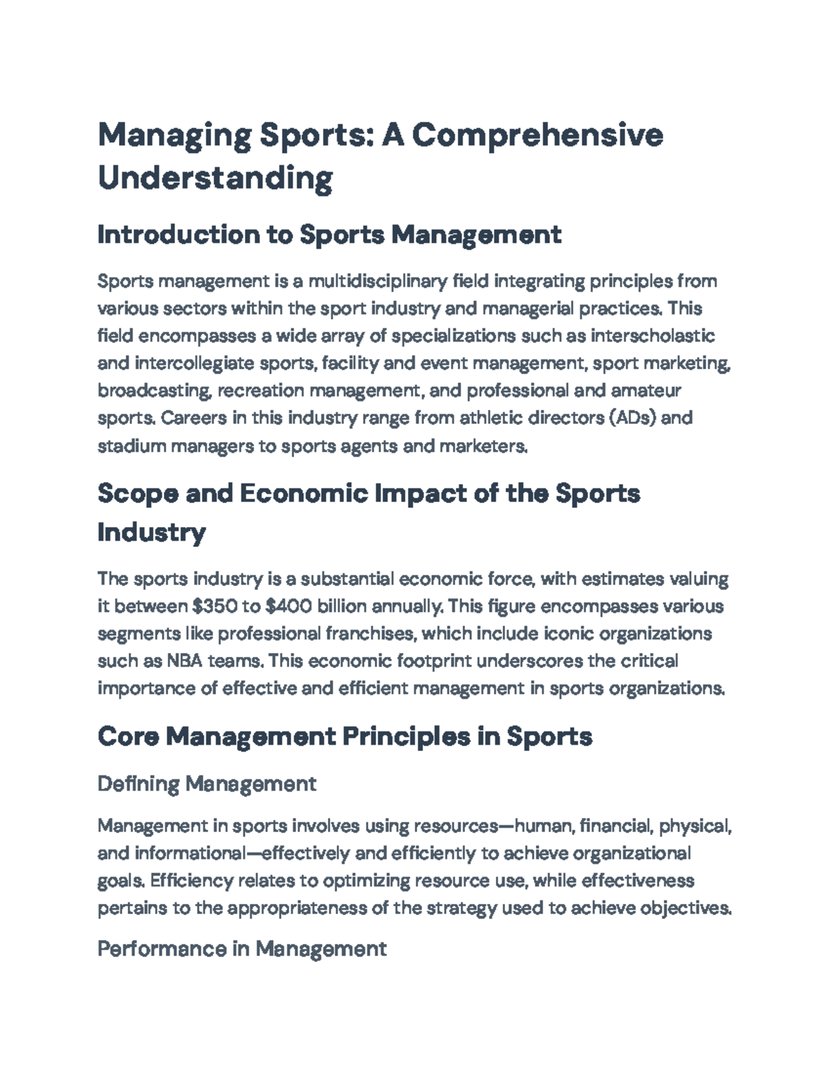 Managing Sports: Principles, Skills, and Career Opportunities ...