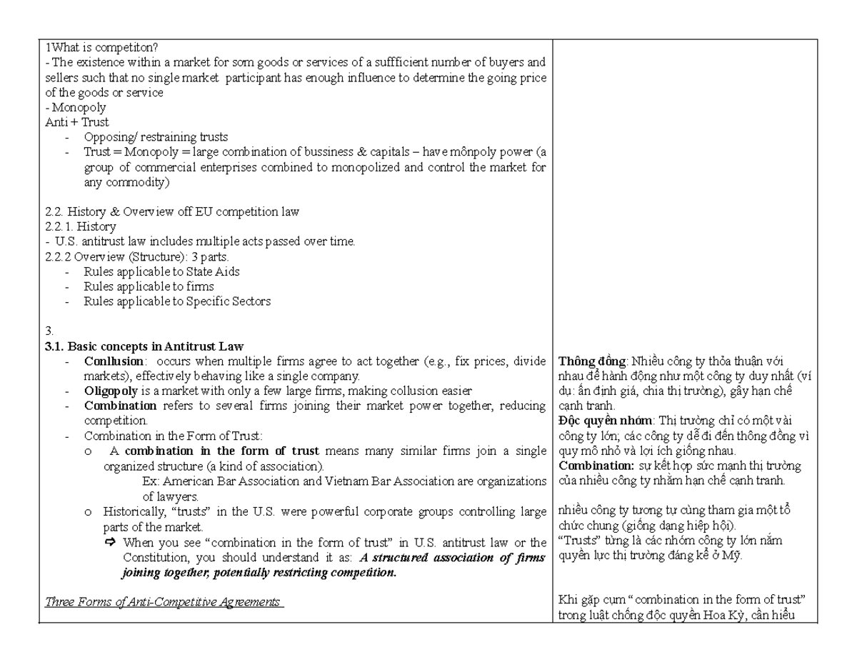 US & EU Competition Law Overview: Key Concepts & Regulations - Studocu
