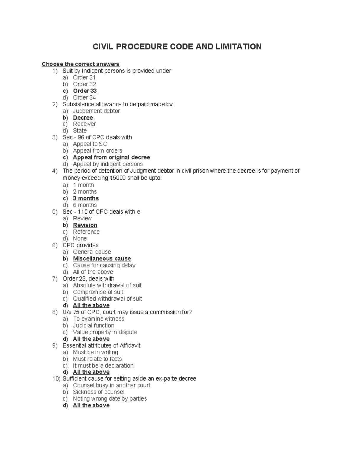 CIVIL PROCEDURE CODE & LIMITATION: 2nd Internal Exam Q&A - Studocu