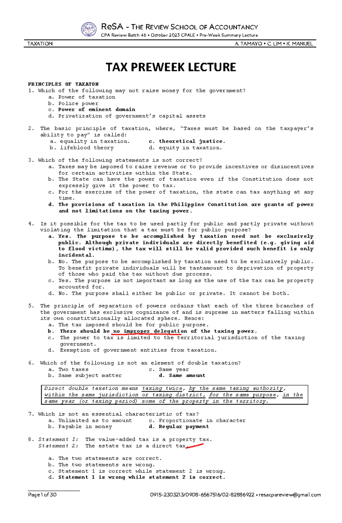 Tax Exercise 101: Principles of Taxation Review for CPA Batch 4 - Studocu