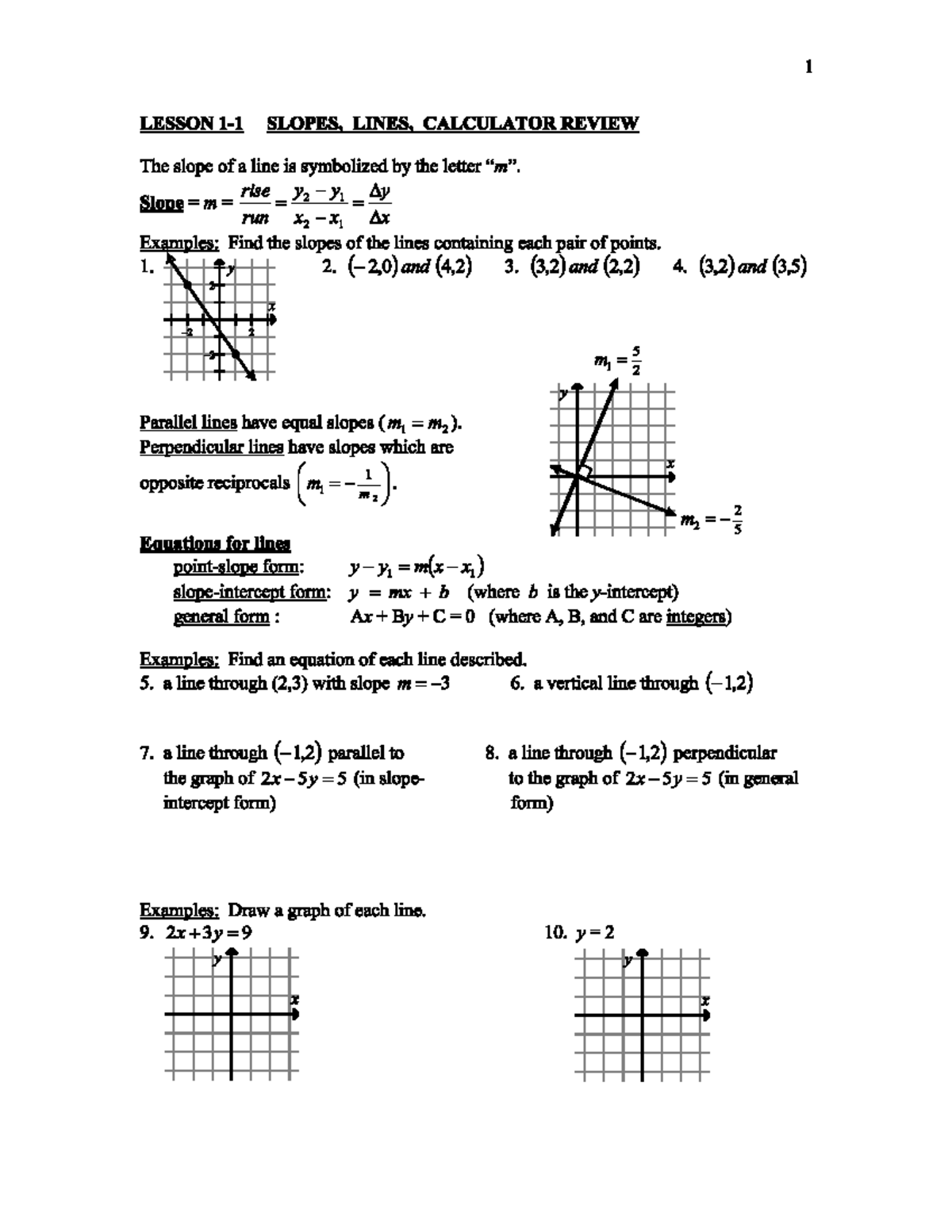 Calc 1 Lesson: Slopes, Lines, Functions, and Limits Review - Studocu