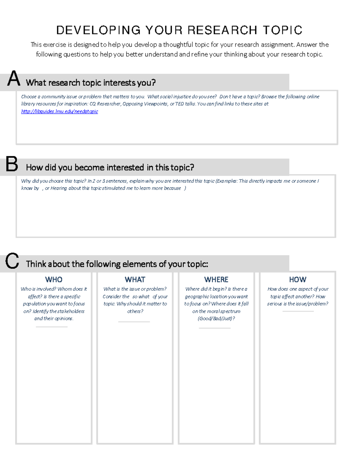 Research Topic Development Guide for Assignment - Studocu