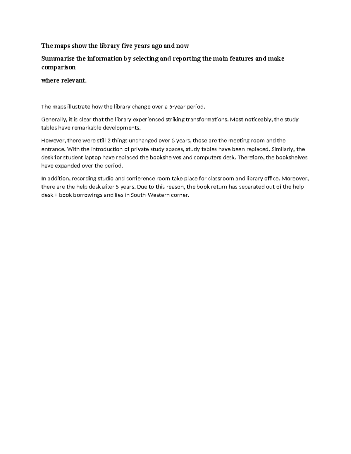 IELTS Writing Task 1: Library Changes Over 5 Years - Studocu