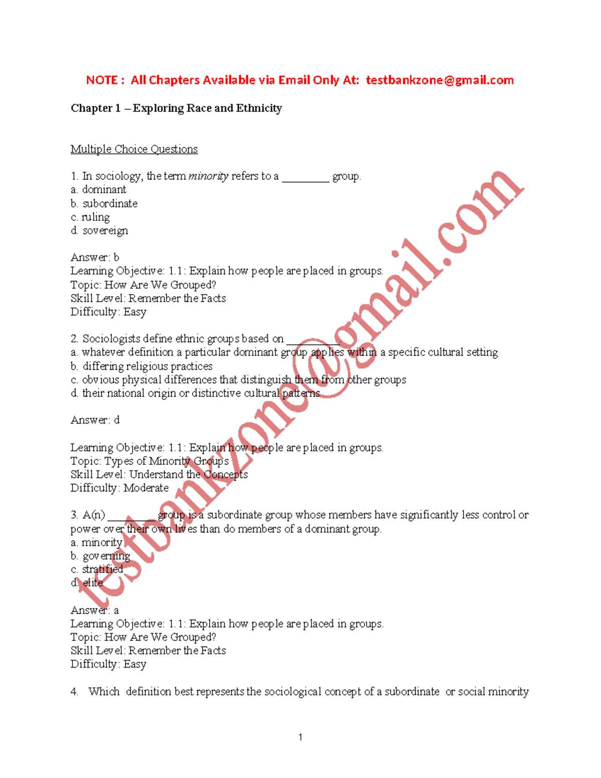 Test Bank for Racial and Ethnic Groups (16th Ed.) by R. T. Schaefer ...