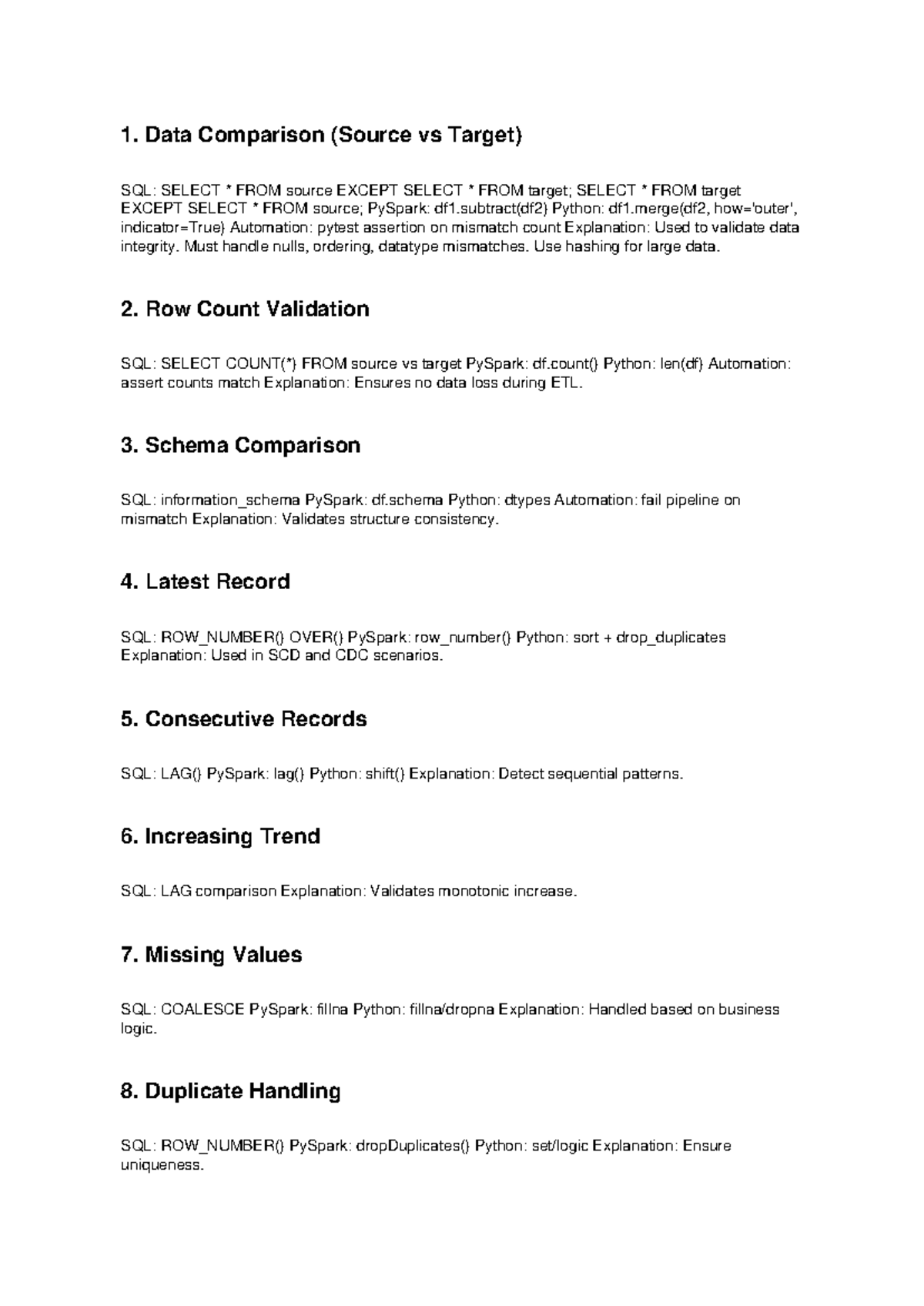 ETL Complete Interview Handbook: Data Validation Techniques - Studocu