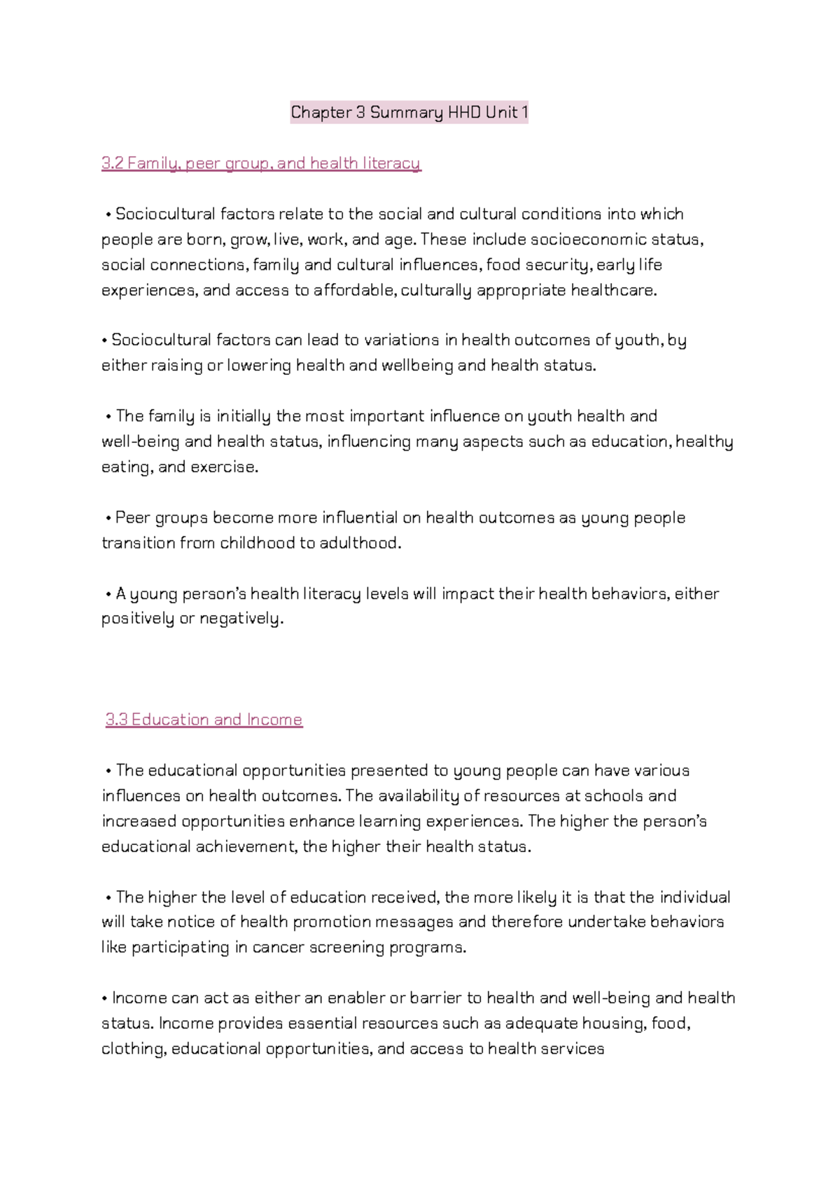Chapter 3 Summary: Sociocultural Influences on Youth Health (HHD) - Studocu