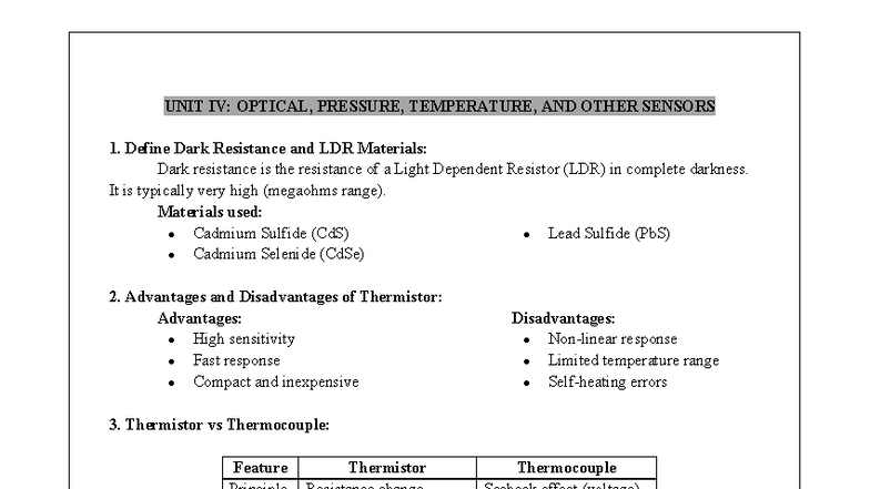 U4 - OMR353 Final Exam Notes on Sensors and Their Applications - Studocu