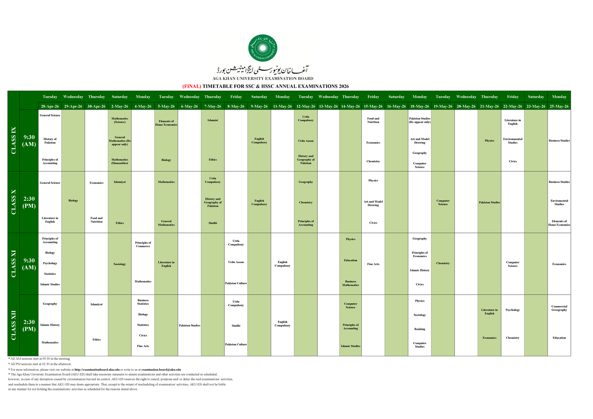 Final Timetable for SSC HSSC Annual Exams 2026 - Studocu