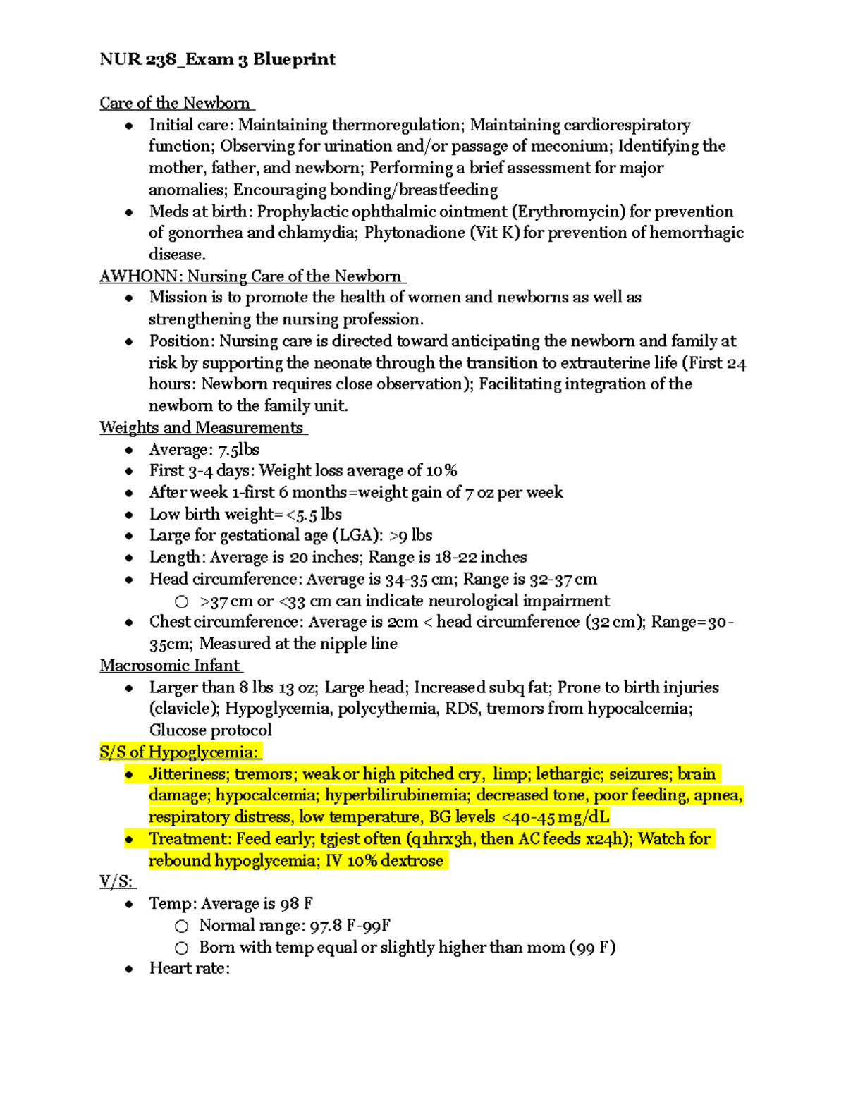 NUR 238 Exam #3 Study Guide: Newborn Care and Assessment Blueprint ...