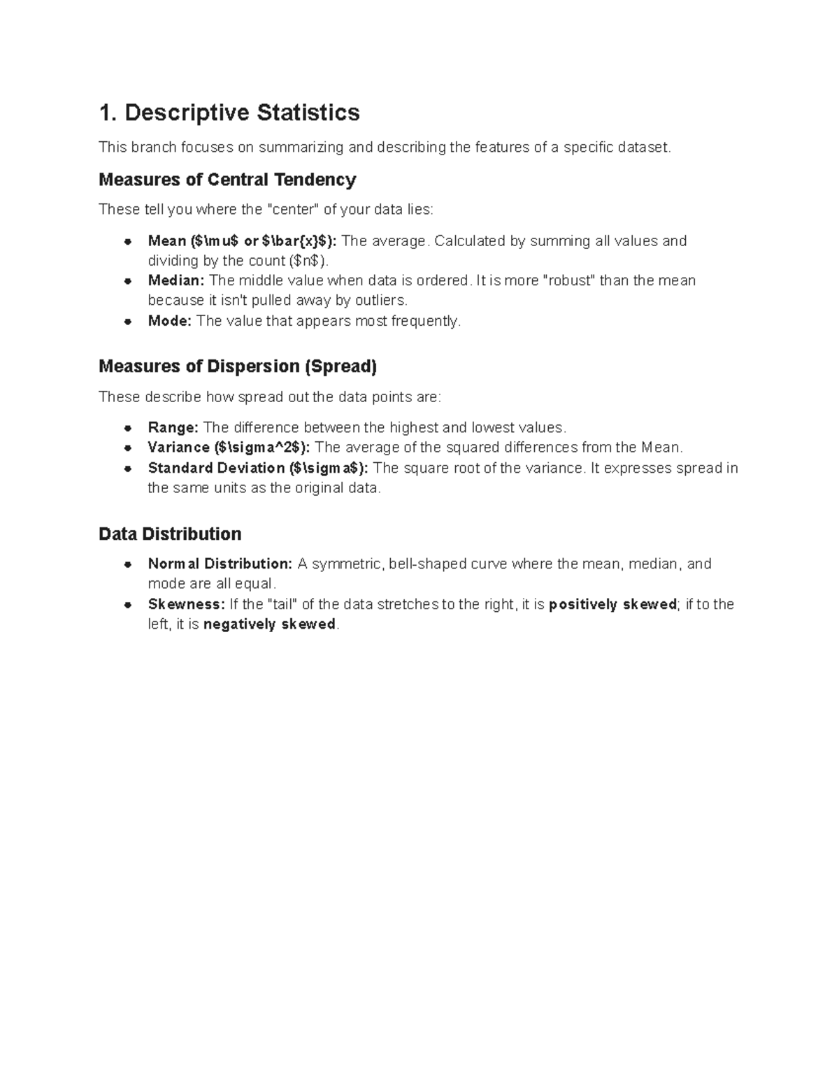 Data Analysis - Descriptive & Inferential Stats Notes - Studocu