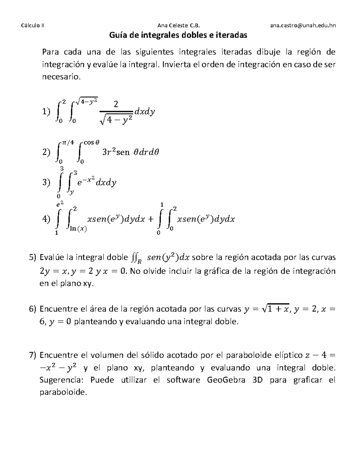 Guía de Integrales Dobles e Iteradas - Cálculo II - Studocu