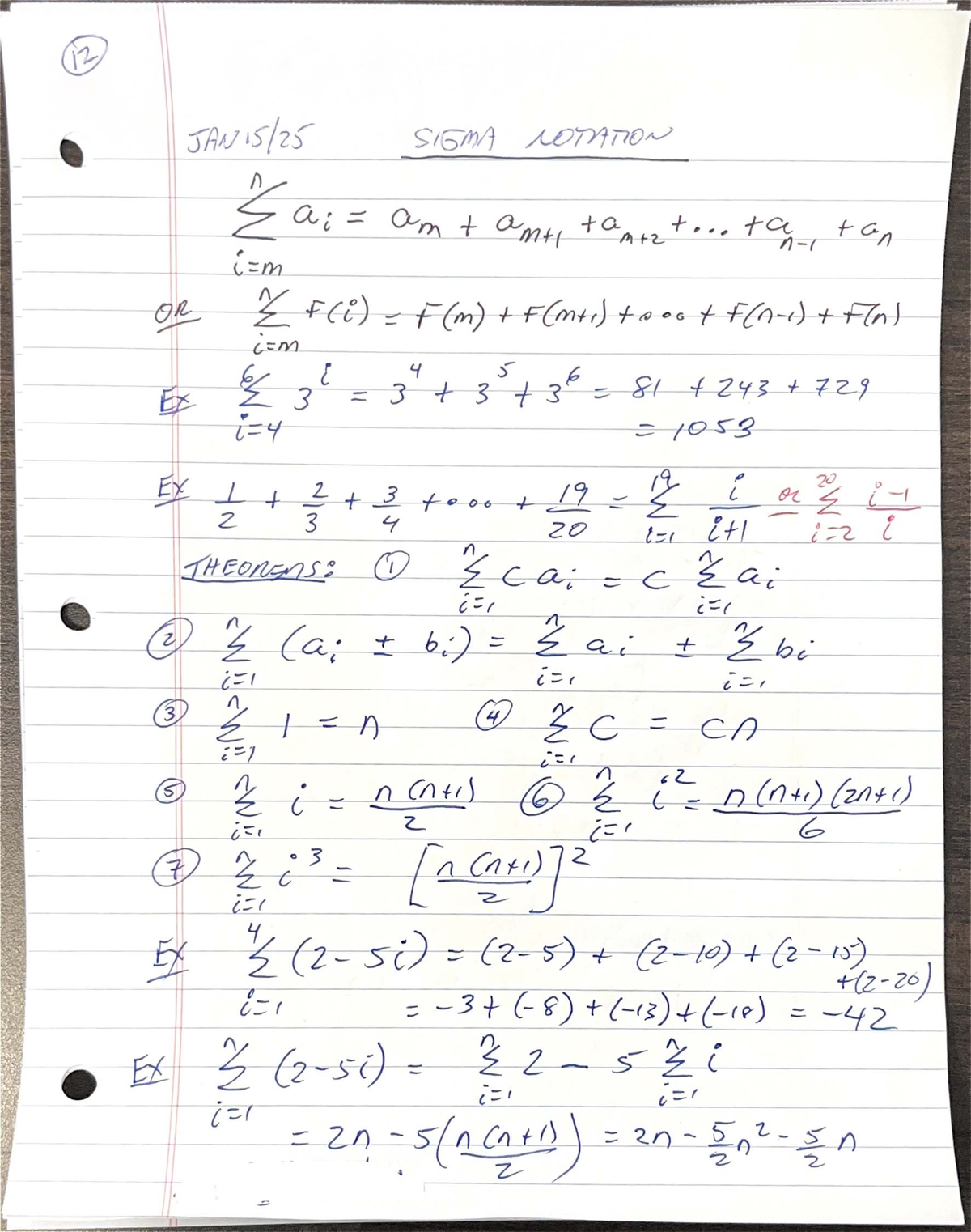 Jan15Math1700Notes - Ken Gordon's Notes - 12 JAN 15/25 SIGMA NOTATION n ...