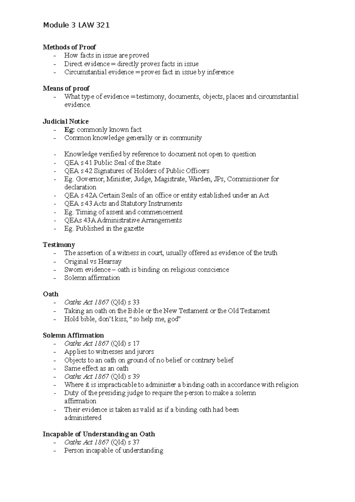 Module 3 LAW 321 Lecture Notes: Methods of Proof and Evidence Types ...