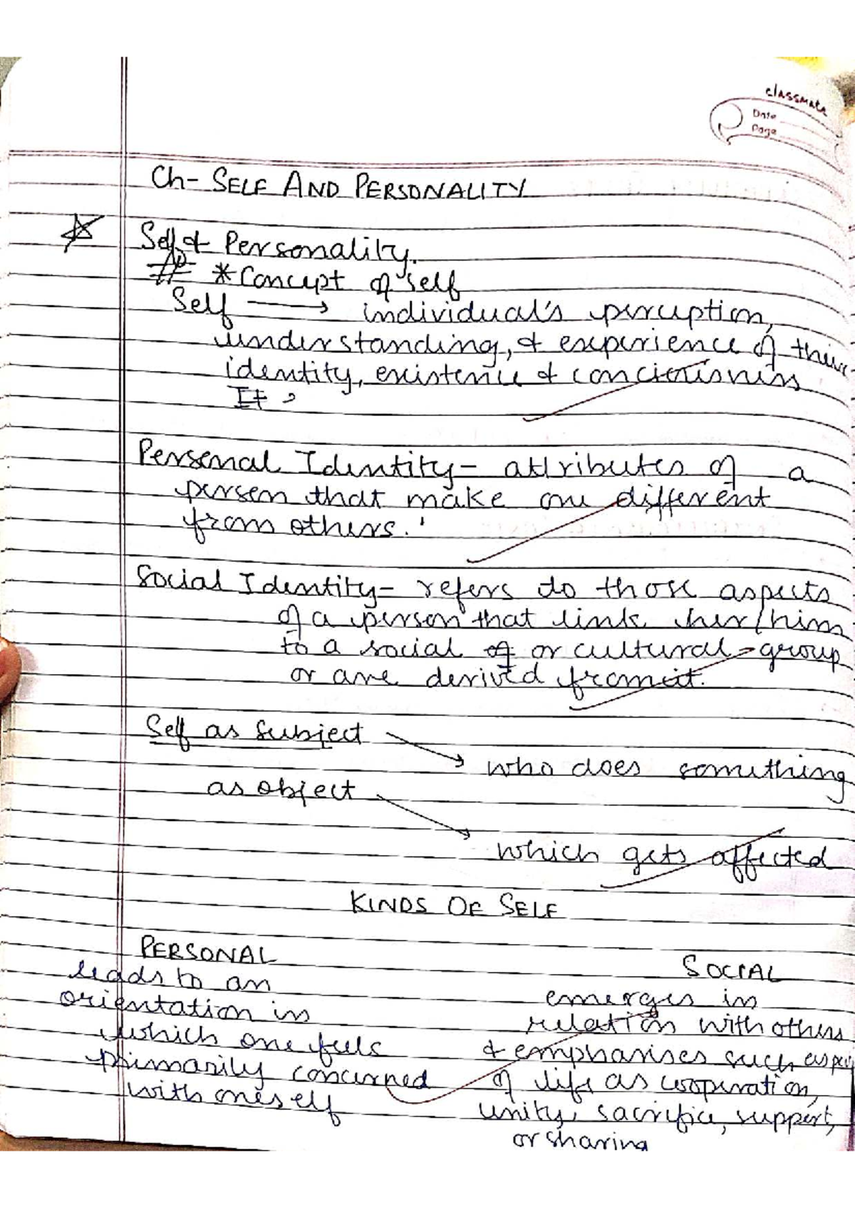 Class 12 Psychology Ch 2: Self and Personality Concepts - Studocu