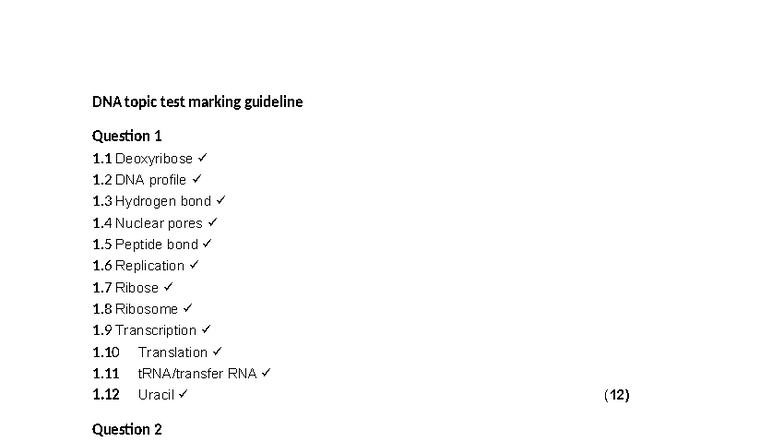 DNA Test Marking Guidelines: Key Concepts & Answers - Studocu