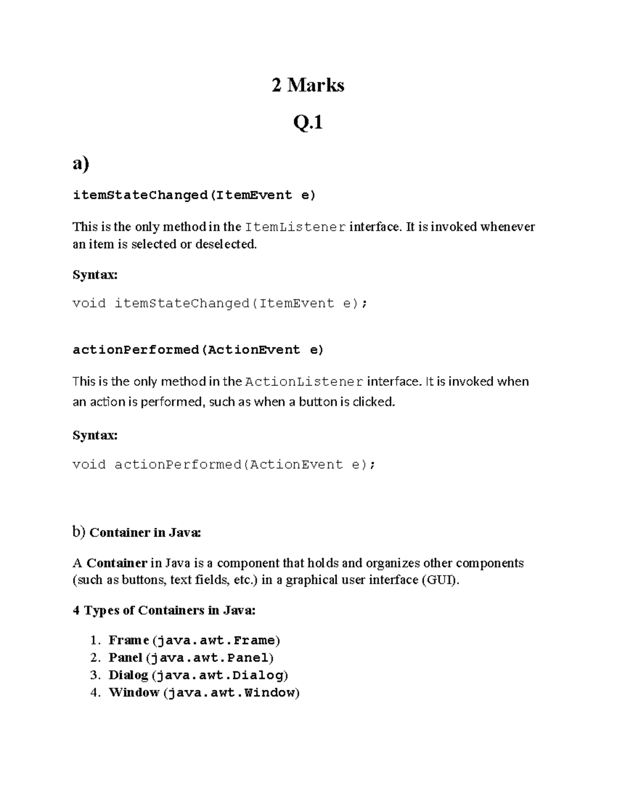 Java imp questions - Important concepts and methods in Java - Studocu