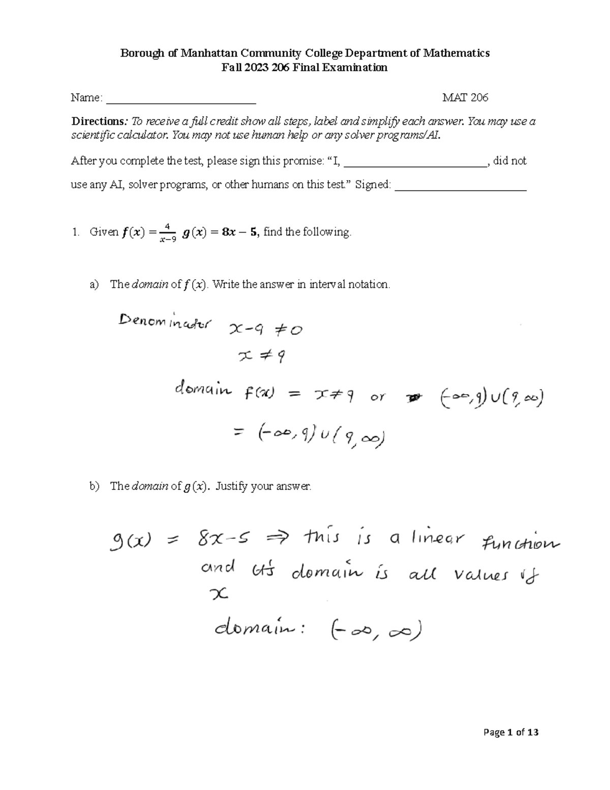 Fall 2023 MAT 206 Final Exam Study Guide and Solutions - Studocu