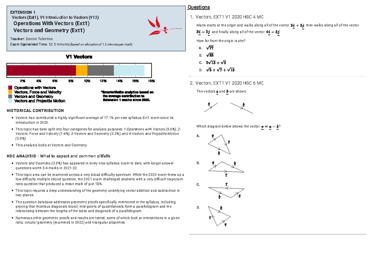 Vectors Smarter Maths - EXTENSION 1 Vectors (Ext1), V1 Introduction to ...