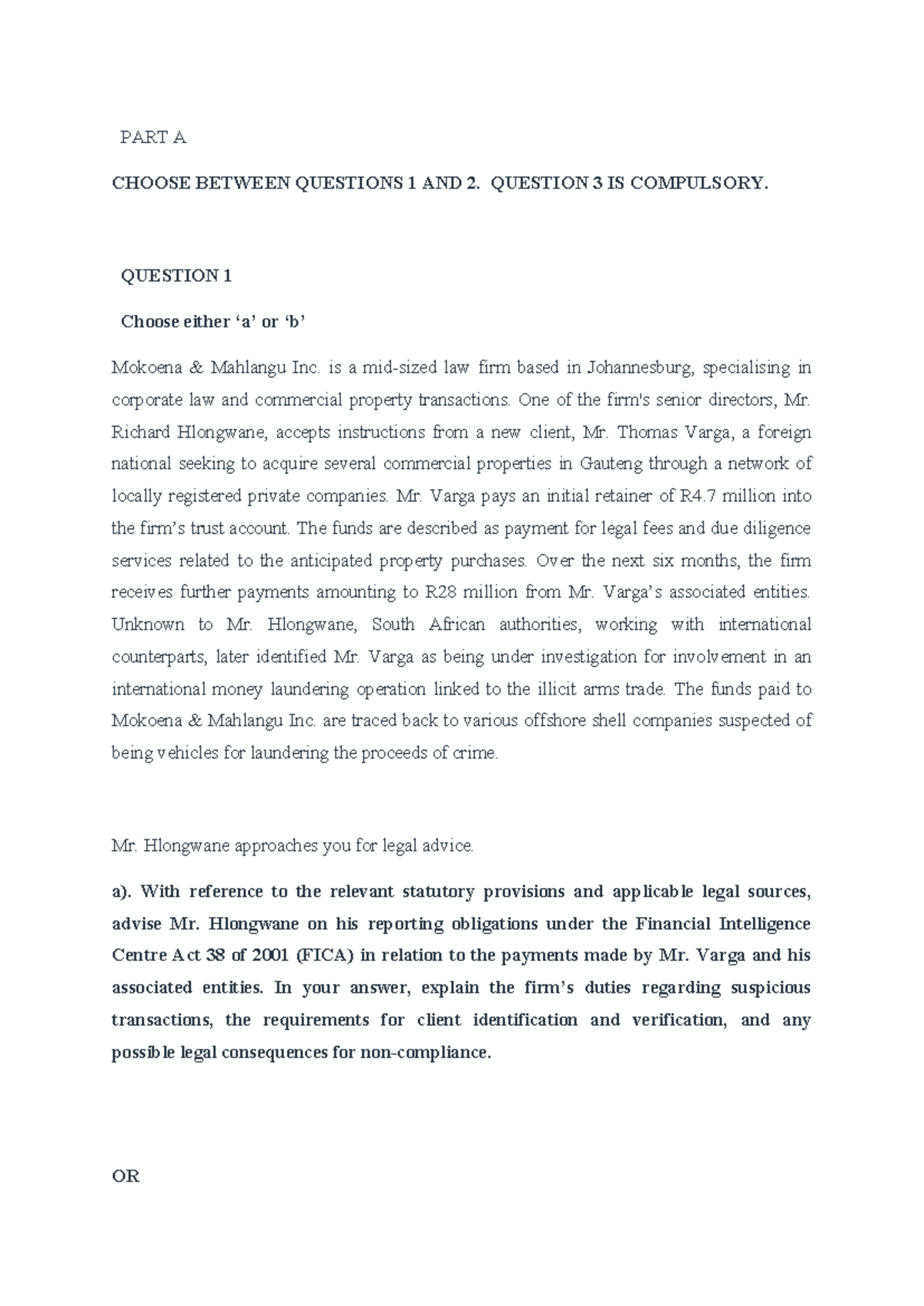 LAW 301: Final Exam Questions on Banking and Finance Law - Studocu