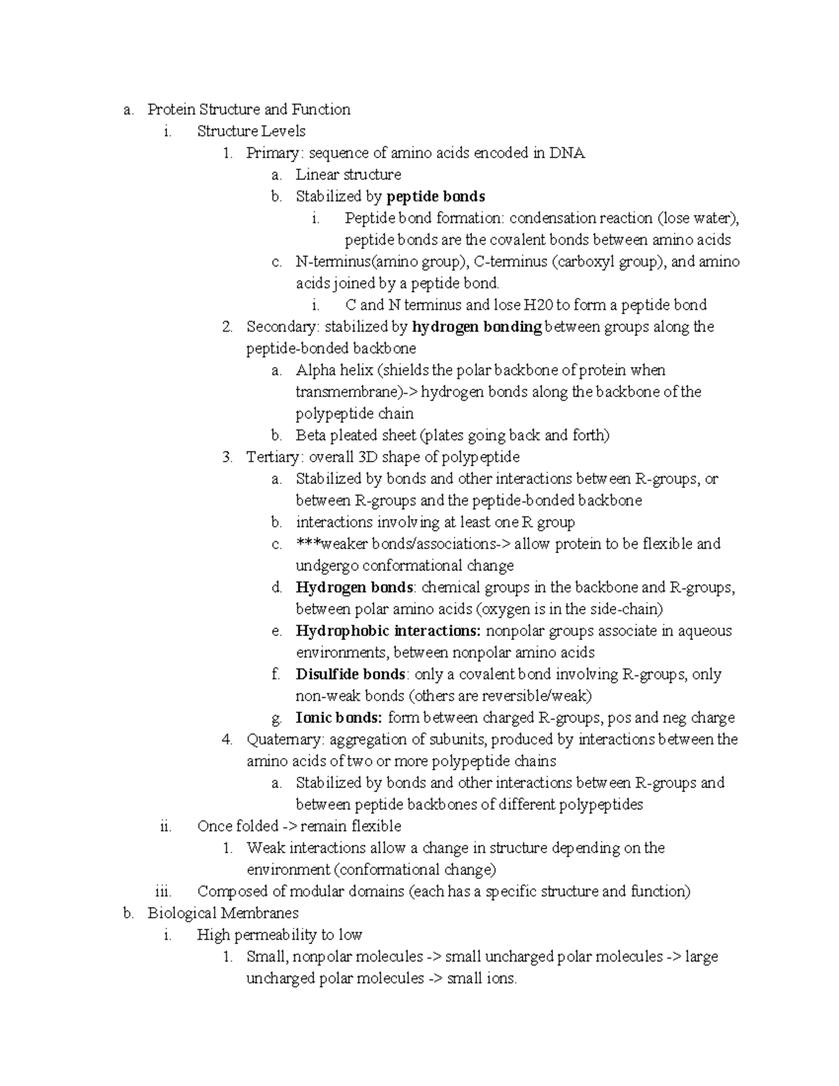 Biology 101: Lecture Notes on Protein Structure, Membranes, and ...