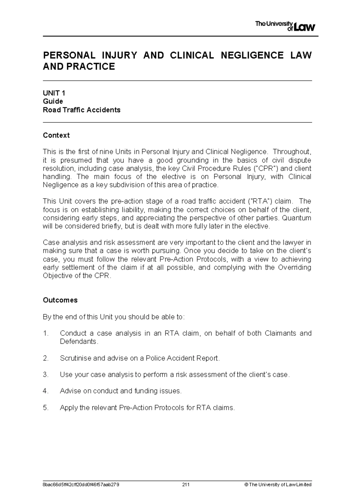 RTA 1988 Case Analysis: Duty of Care, Breach, and Causation - Studocu