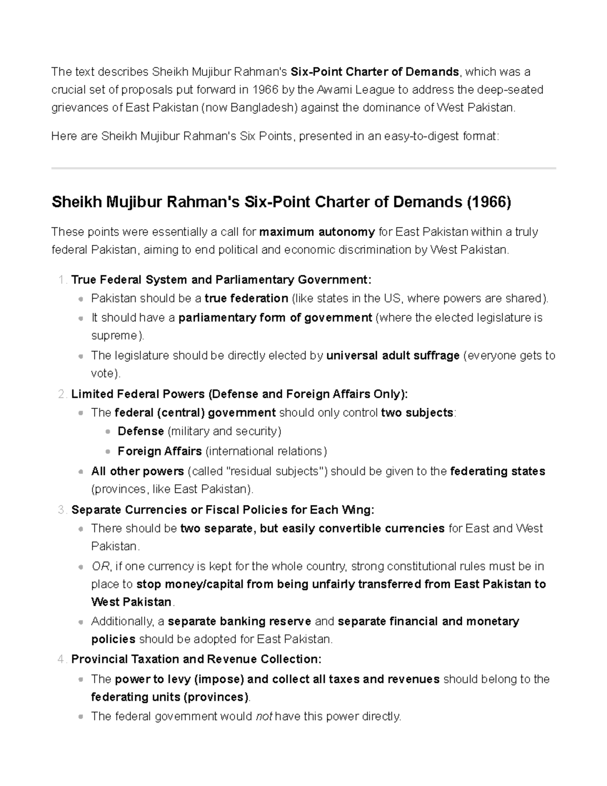 Sheikh Mujibur's Charter of Demands (1966) - Pak Hist Notes - Studocu