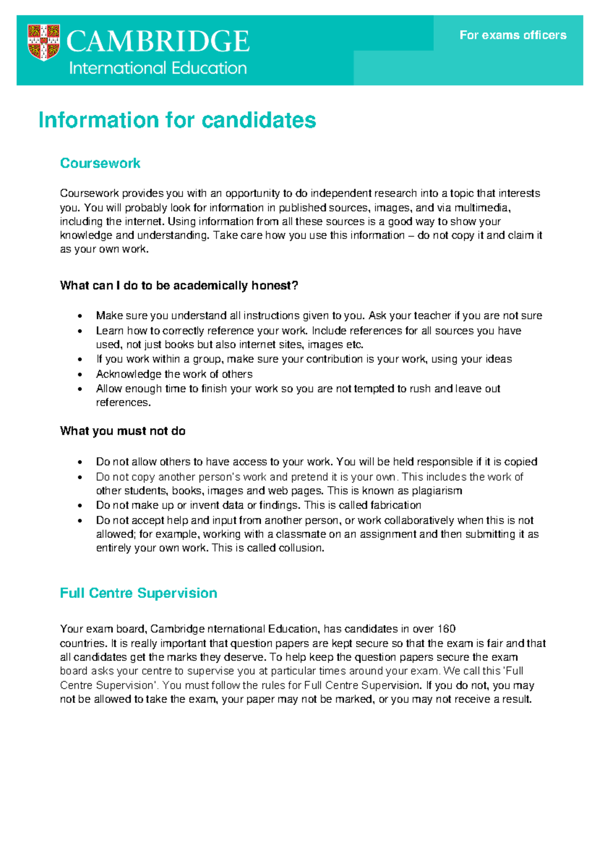 Coursework Guidelines and Academic Integrity for Candidates (86457 ...