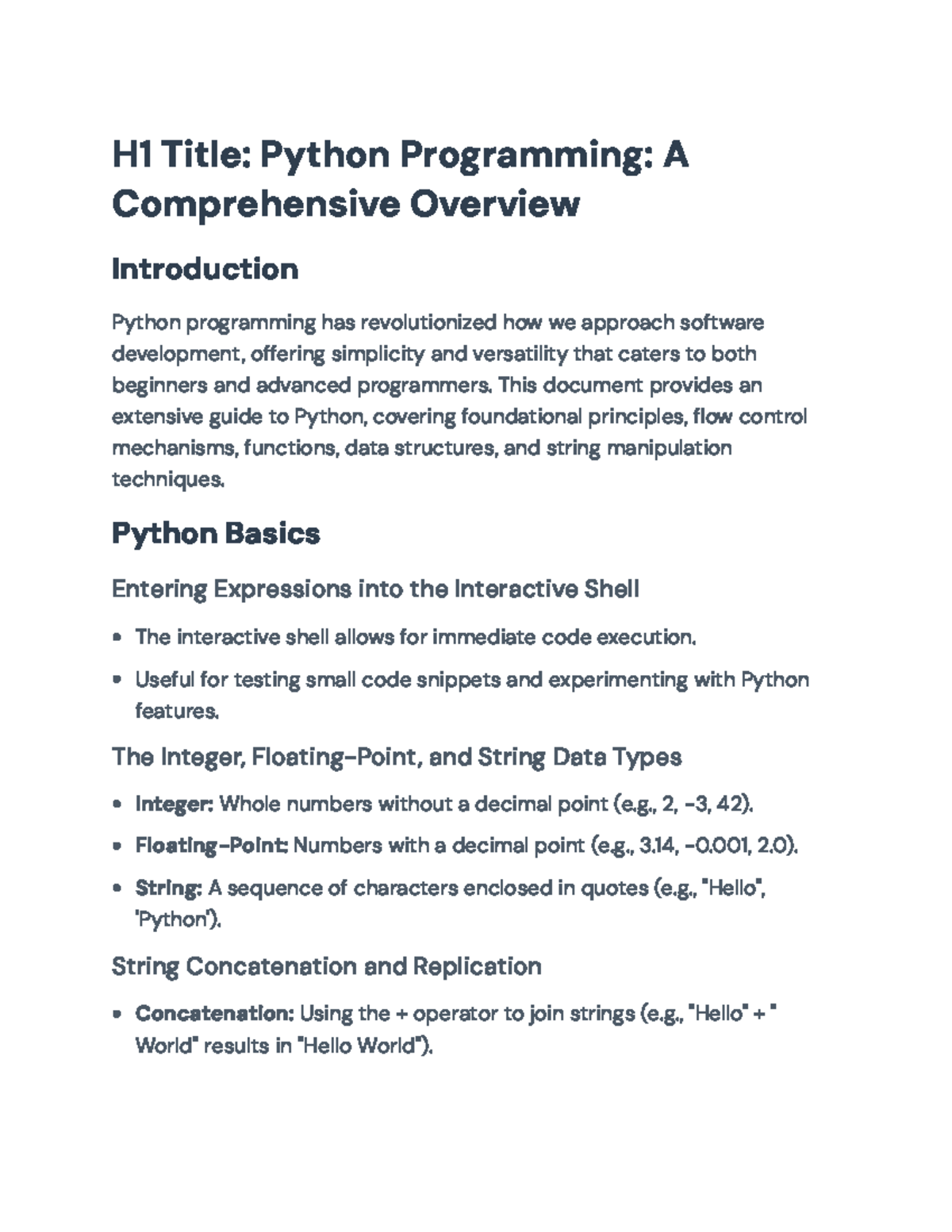 Python Programming: A Comprehensive Guide to Basics and Structures - H1 ...