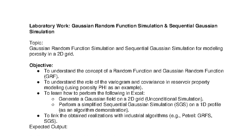 Lab 8: Gaussian Random Function Simulation & Sequential Gaussian ...