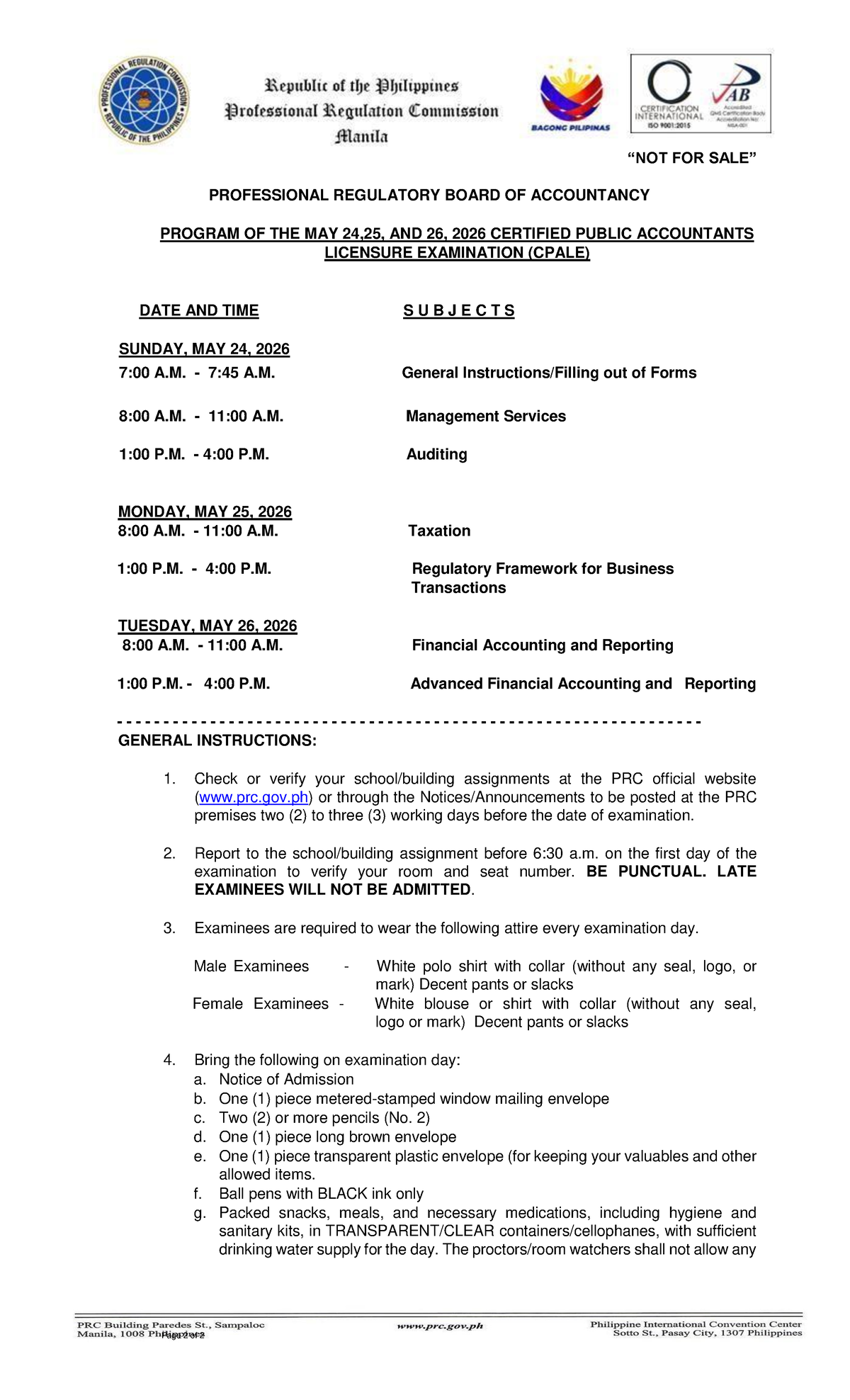 May 2026 CPALE Licensure Exam Program and Instructions - Studocu