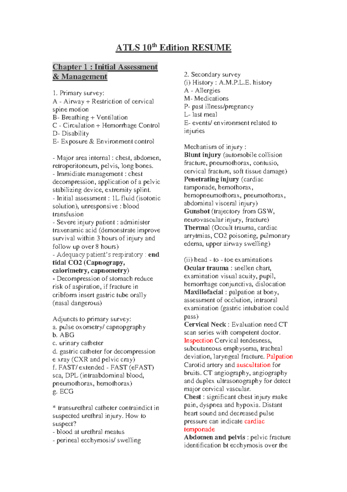 ATLS 10th Edition Study Guide: Initial Assessment & Trauma Management ...