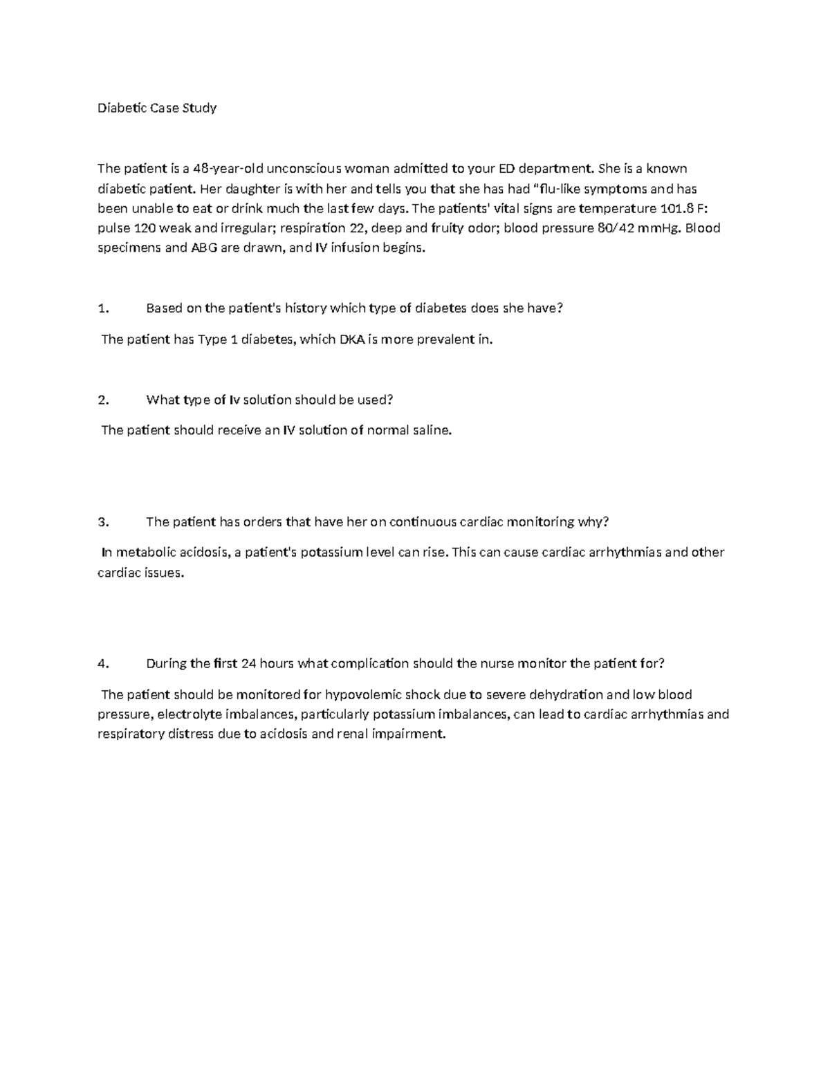 Diabetic Case Study - Patient Assessment & Care Plan for ED Management ...