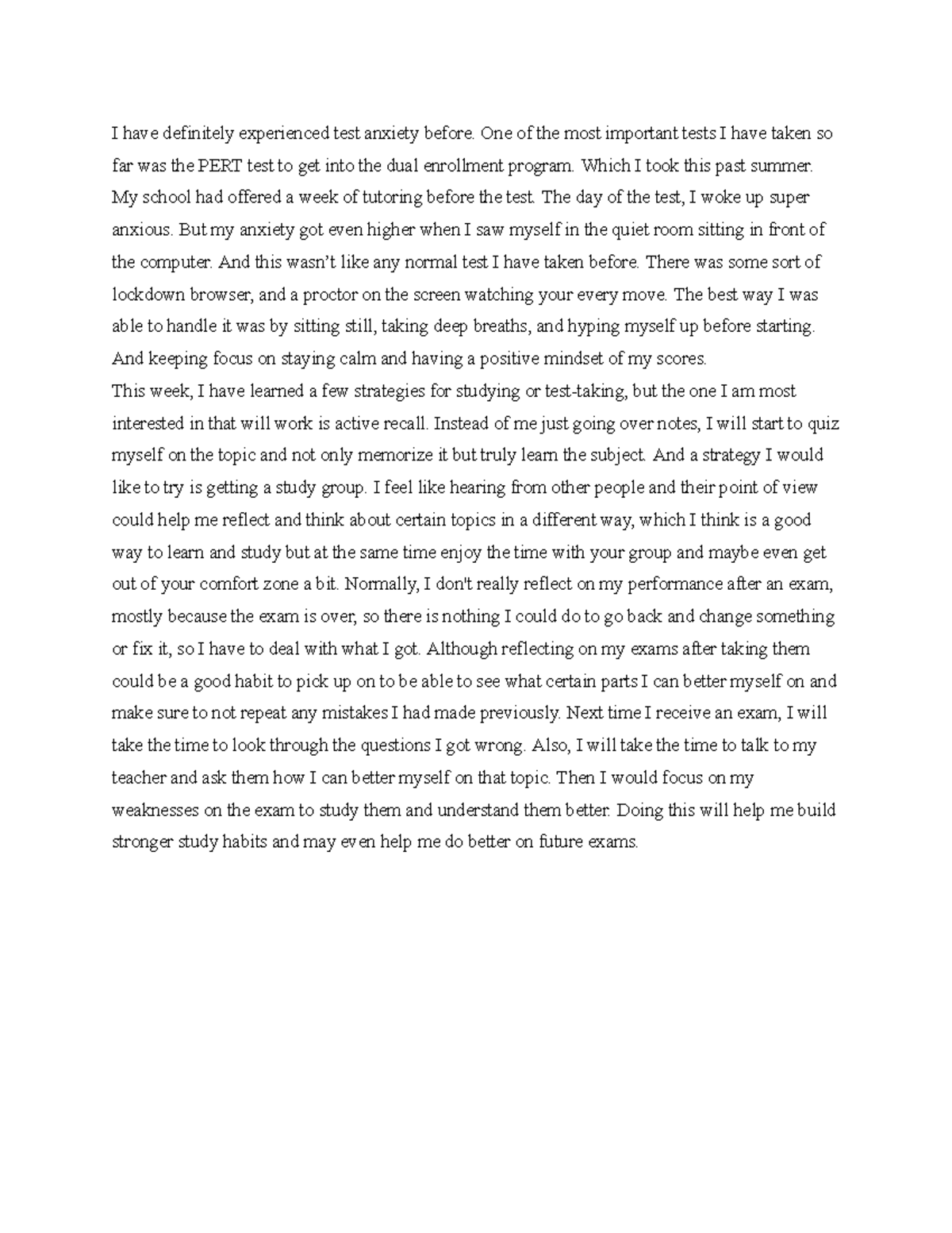Chapter 6 Reflection: Overcoming Test Anxiety and Study Strategies ...