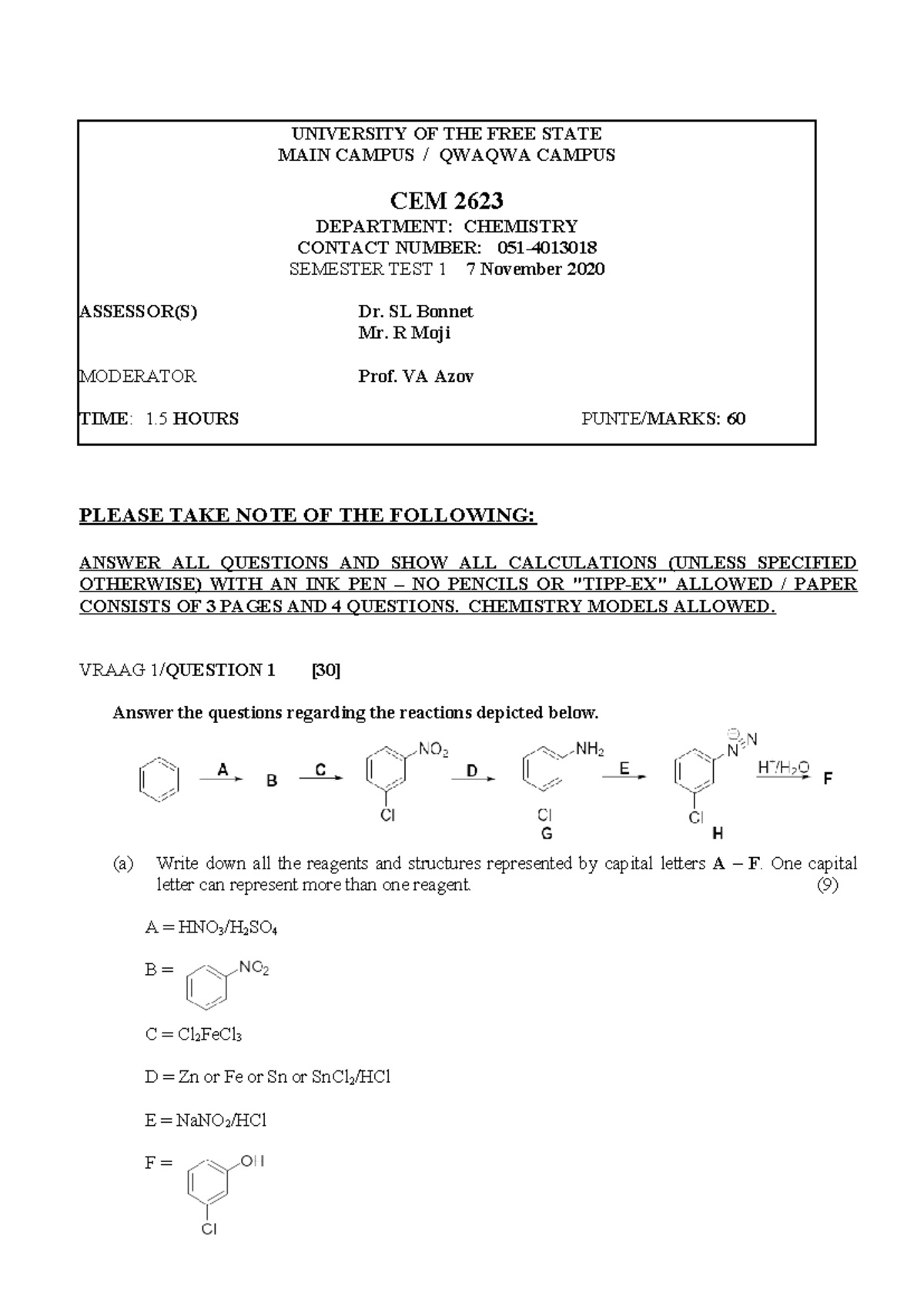2020 CHEM2623 Semester Test 2 Detailed Memo & Solutions - Studocu