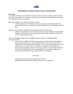 Module 6 - SCI 100 Module Six Activity Science in the Real World - SCI ...