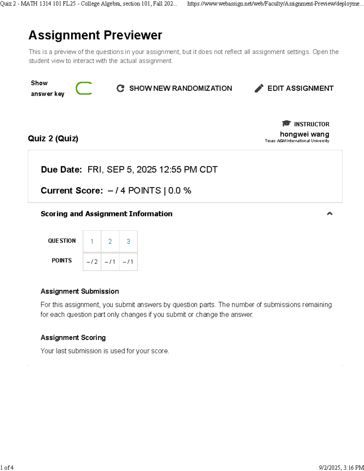 Quiz 2 Review - MATH 1314 101 FL25 College Algebra, Fall 2025 - Studocu